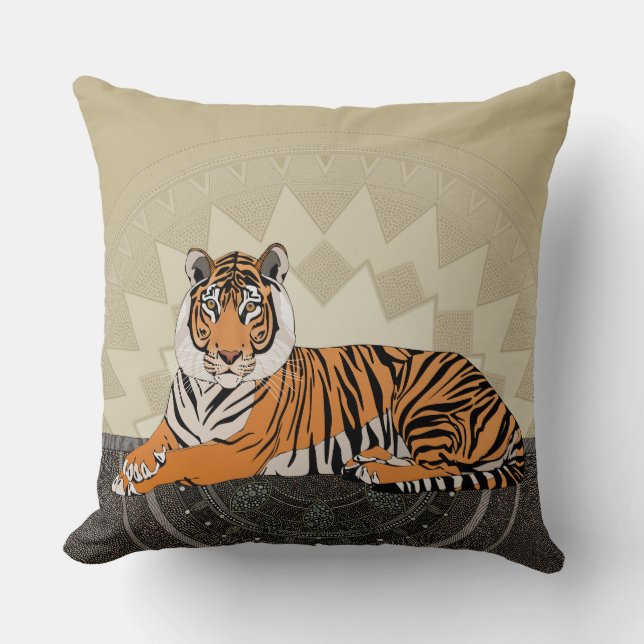 bengal tiger mandala bamboo throw pillow (Front)