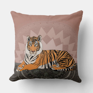 bengal tiger mandala copper rose throw pillow
