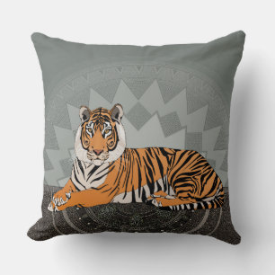 bengal tiger mandala lichen throw pillow