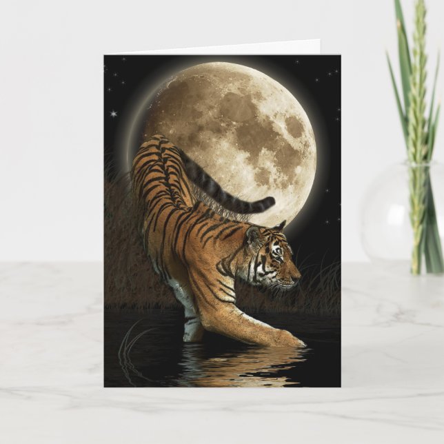 Bengal TIGER & Moon Animal Rights Poem Card (Front)