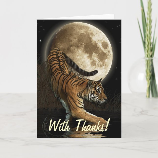 Bengal TIGER, Moon Big Cat Wildlife Thank You Card (Front)