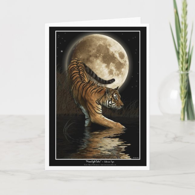 Bengal TIGER & Moon Greeting-card Holiday Card (Front)