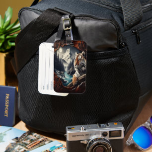 Bengal Tiger Moonlit Mountain Luggage Tag