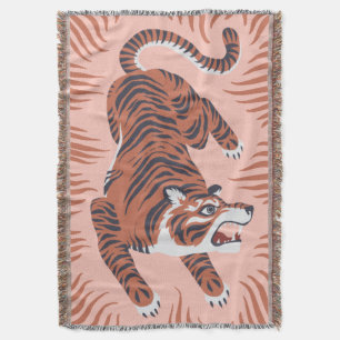 Bengal Tiger on Pink Throw Blanket