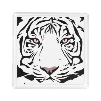 Bengal Tiger Outline. Black And White Tiger Acrylic Tray by myMegaStore at Zazzle
