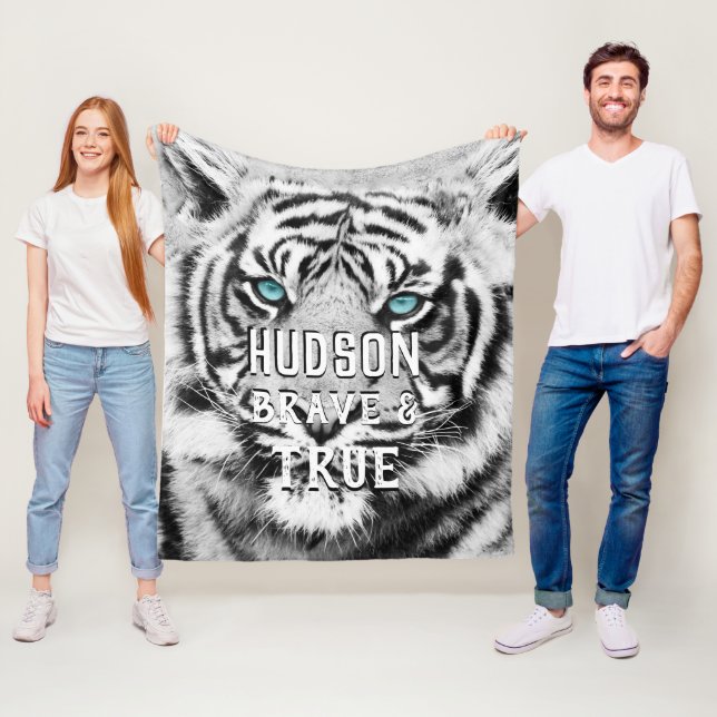 Bengal Tiger Personalized White Tiger Fleece Blanket (In Situ)