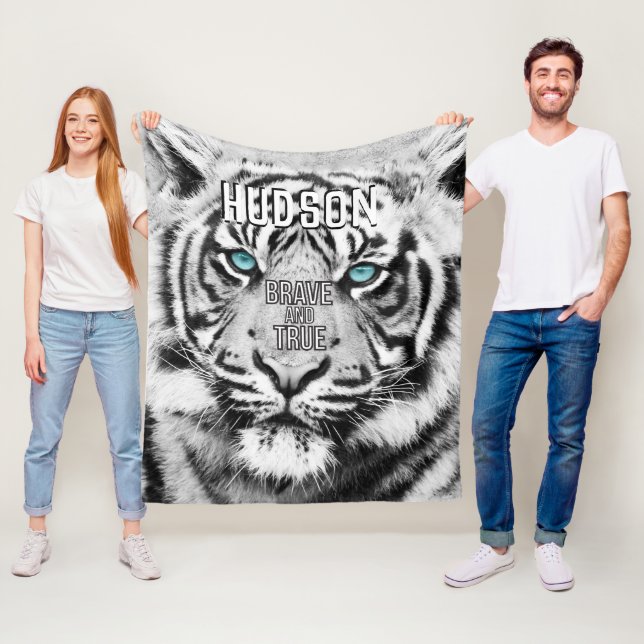 Bengal Tiger Personalized White Tiger Fleece Blanket (In Situ)