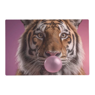 Bengal Tiger Portrait Blowing Pink Bubblegum Placemat