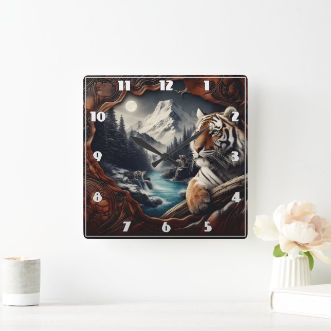 Bengal Tiger Relaxing Near Mountain Stream Square Wall Clock (Home)