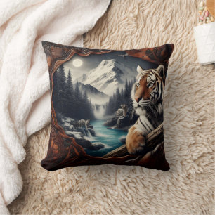Bengal Tiger Relaxing Near Mountain Stream Throw Pillow