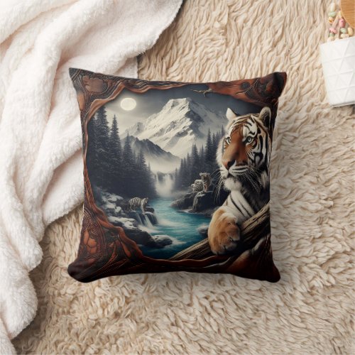 Bengal Tiger Relaxing Near Mountain Stream Throw Pillow