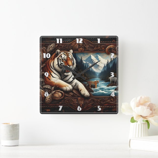 Bengal Tiger Resting Near Mountain Stream Square Wall Clock (Home)