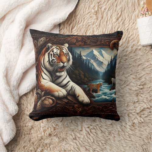 Bengal Tiger Resting Near Mountain Stream Throw Pillow