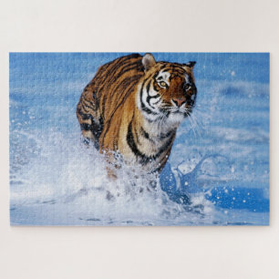 Bengal Tiger runnIng in the beautiful blue ocean Jigsaw Puzzle