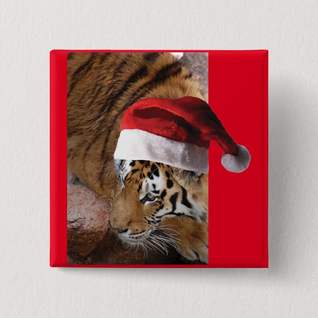 Bengal Tiger Santa Claus Button (Front)