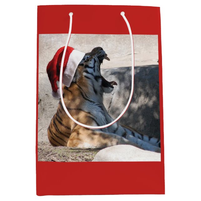 Bengal Tiger Santa Claus Medium Gift Bag (Front)