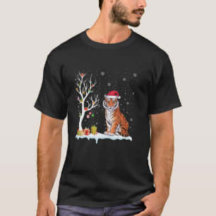 Bengal Tiger Santa Hat Festive Tree Light Christma T-Shirt