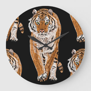 Bengal Tiger Sketch: Vintage Animal Print Large Clock