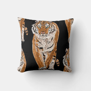 Bengal Tiger Sketch: Vintage Animal Print Throw Pillow