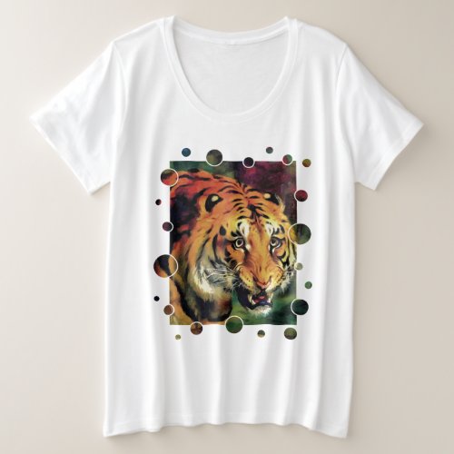 Bengal Tiger Vector With Circle Edge Cut Out Plus Size T_Shirt