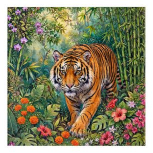 Bengal Tiger Vibrant Bamboo Jungle Acrylic Print
