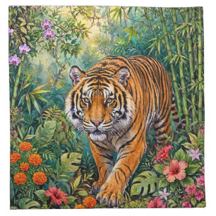 Bengal Tiger Vibrant Bamboo Jungle Cloth Napkin
