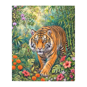 Bengal Tiger Vibrant Bamboo Jungle Metal Print