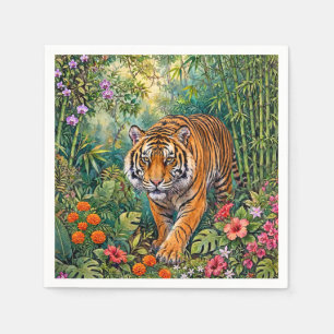 Bengal Tiger Vibrant Bamboo Jungle Napkins