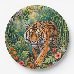 Bengal Tiger Vibrant Bamboo Jungle Paper Plates