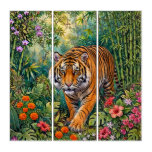 Bengal Tiger Vibrant Bamboo Jungle Triptych