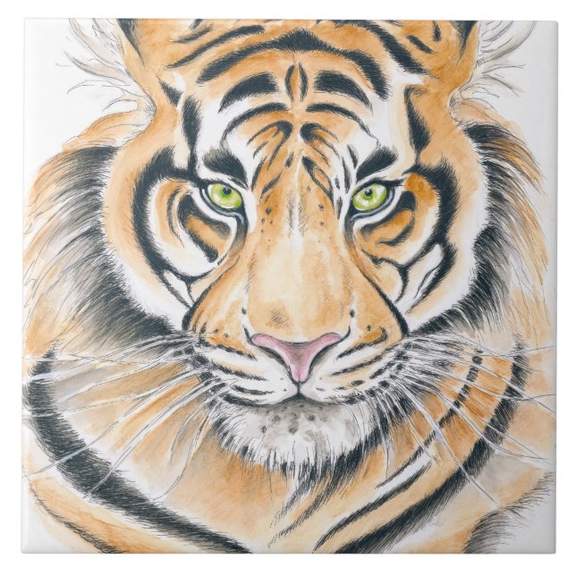 Bengal Tiger Watercolor Art Ceramic Tile (Front)