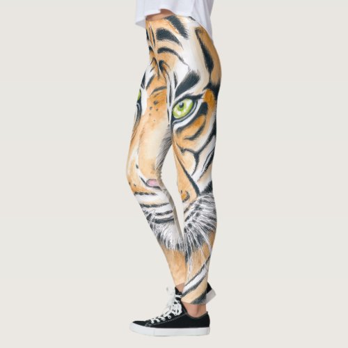 Bengal Tiger Watercolor Ink art Leggings