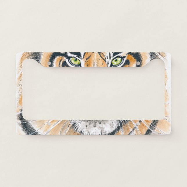 Bengal Tiger Watercolor Ink art License Plate Frame (Front)
