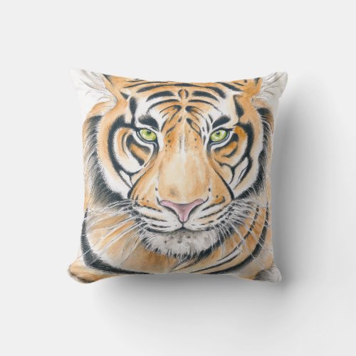 Bengal Tiger Watercolor Ink art Throw Pillow