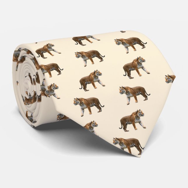 Bengal Tiger Wildlife Animal Patterned Neck Tie (Rolled)