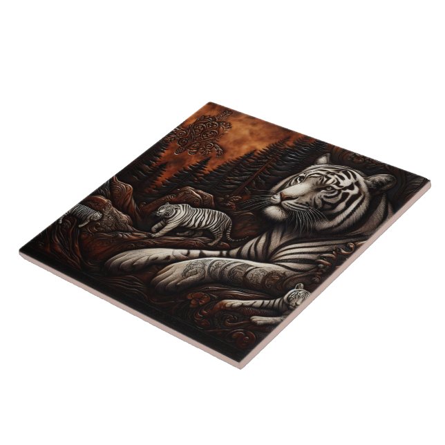 Bengal Tigers in a Dense Forest at Dusk Ceramic Tile (Side)