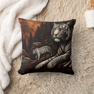 Bengal Tigers in a Dense Forest at Dusk Throw Pillow