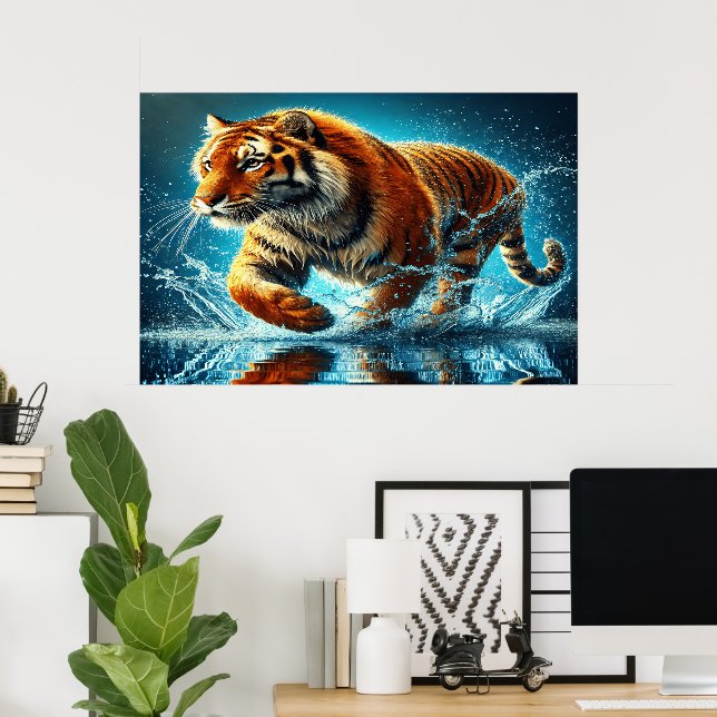 Bengal Tiger's Ocean Splash Run Poster (Home Office)