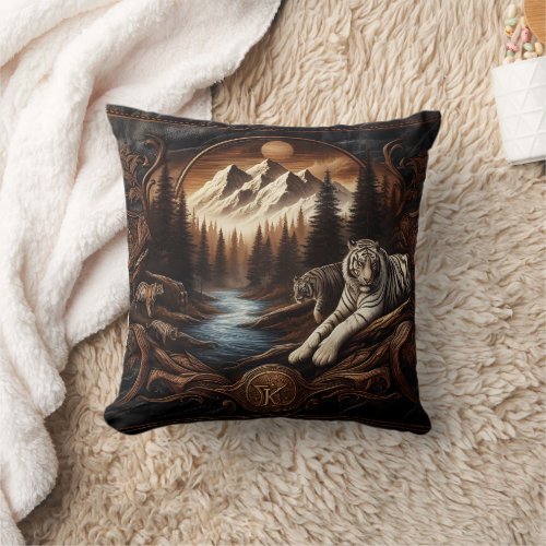 Bengal Tigers Resting Near Mountain Stream Throw Pillow