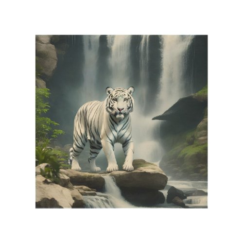 Bengal White Tiger in Nature  Wood Wall Art