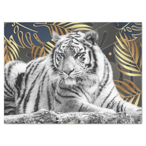 Bengal White Tiger Tropical Palm Decoupage Tissue Paper