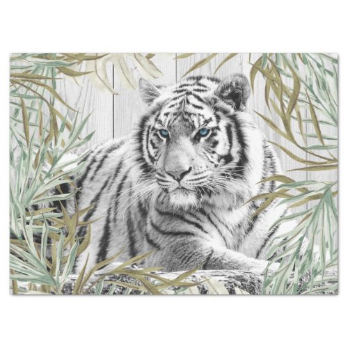 Bengal White Tiger Tropical Palm Decoupage Tissue Paper