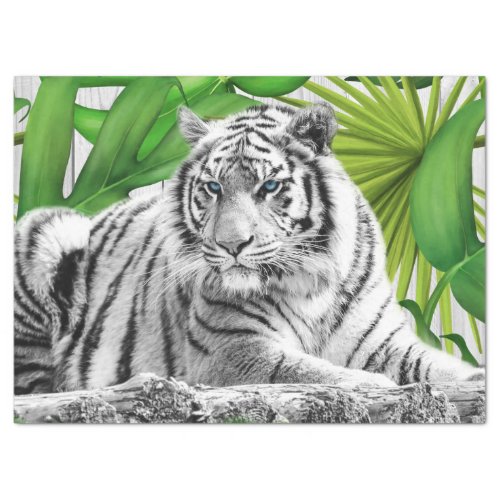 Bengal White Tiger Tropical Palm Decoupage Tissue Paper