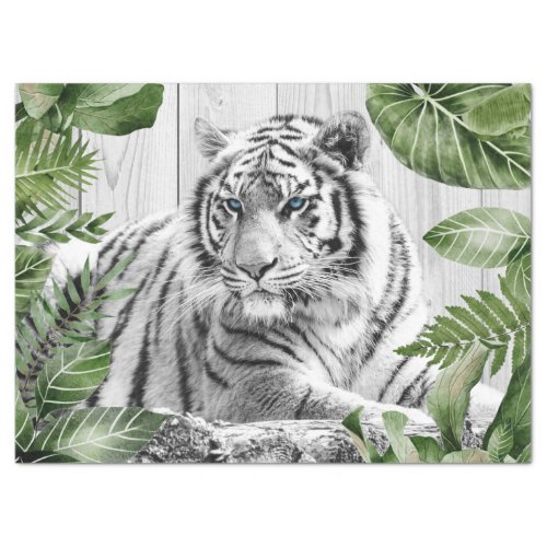 Bengal White Tiger Tropical Palm Decoupage Tissue Paper