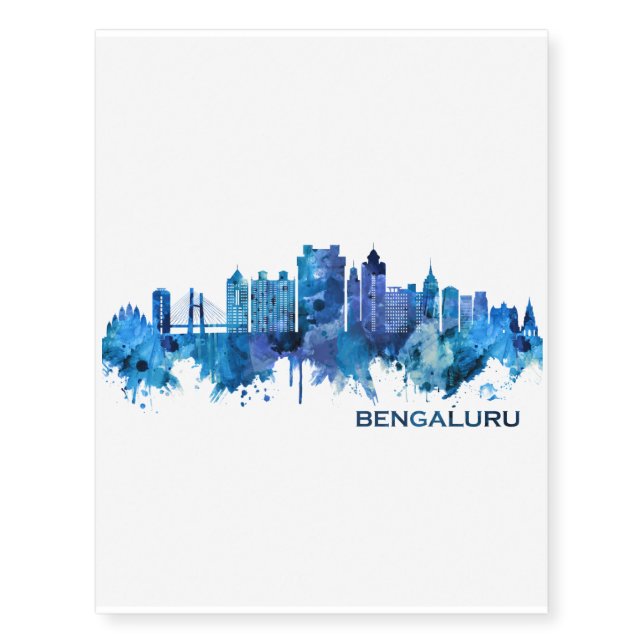 Bengaluru Karnataka Skyline Blue Temporary Tattoos (Front)