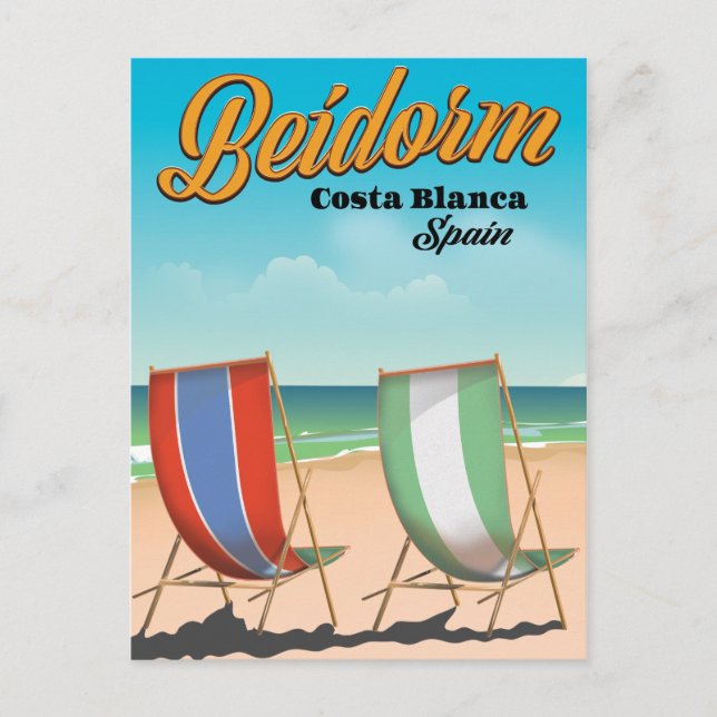 Benidorm beach travel poster postcard (Front)