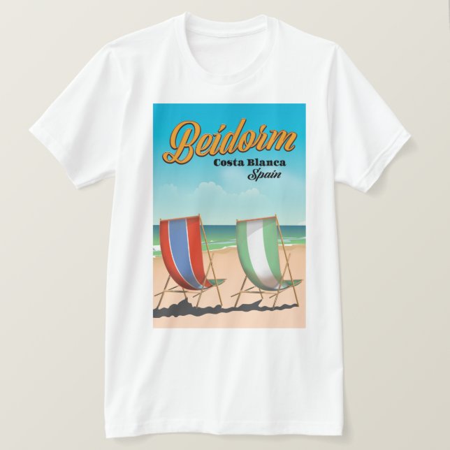 Benidorm beach travel poster T-Shirt (Design Front)