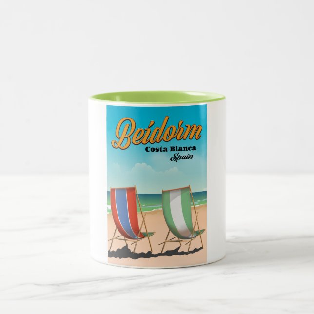 Benidorm beach travel poster Two-Tone coffee mug (Center)