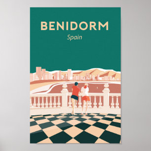 Benidorm spain vintage travel poster