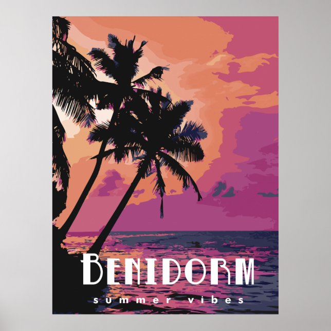 Benidorm Spain Watercolor Beach Poster (Front)